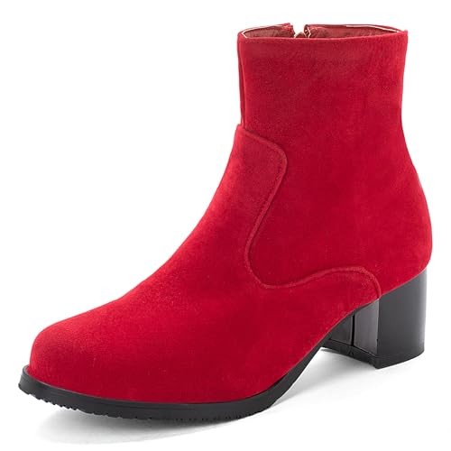 Klarmar Arbeit Stiefeletten Damen Runde Zehen Wildleder Stiefeletten Runde Zehen Wildleder Blockabsatz Arbeit Basic Stiefeletten Rot Gr 40.5 EU/42 von Klarmar