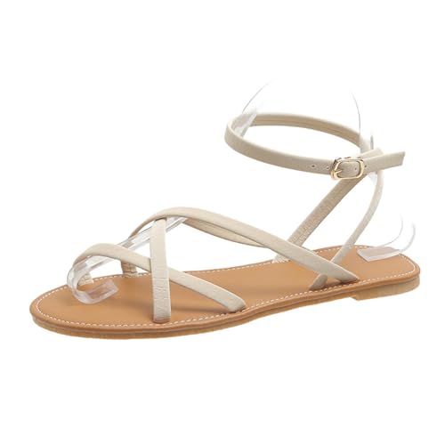 Klarmar Basic Flach Schuhe Damen Sommer Strand Römersandalens Runde Zehen Strappy Leisure Sommer Sandales Weiß Gr 40.5 EU/42 von Klarmar