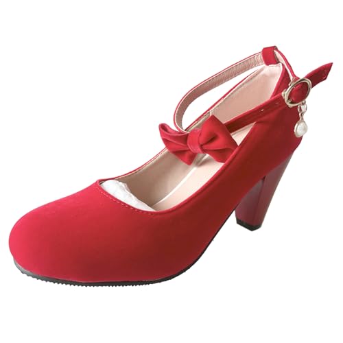 Klarmar Blockabsatz Pump Damen Strap Bogen Prom Schuhe Mode Prom Formal Schuhe Runde Zehen Rot Gr 41 EU/43 von Klarmar