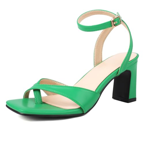 Klarmar Blockabsatz Sandals Damen Knöchelriemchen Bride Schuhe Square Offene Zeh Büro-Sandales Elegant Party Slingback Grün Gr 40.5 EU/42 von Klarmar
