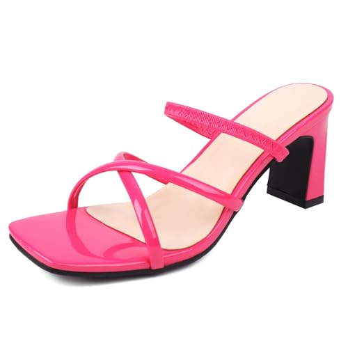 Klarmar Blockabsatz Sandals Damen Knöchelriemchen Bride Schuhe Square Offene Zeh Büro-Sandales Elegant Party Slingback Rose Gr 32 EU von Klarmar