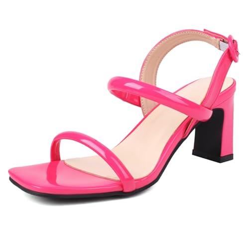 Klarmar Blockabsatz Sandals Damen Knöchelriemchen Bride Schuhe Square Offene Zeh Büro-Sandales Elegant Party Slingback Rose Gr 43 EU/45 von Klarmar