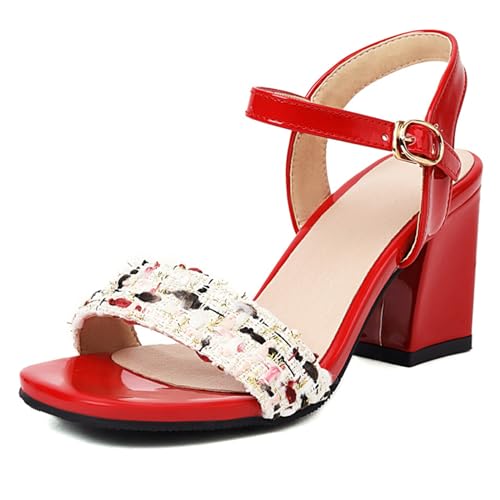 Klarmar Blockabsatz Sandals Damen Offene Zeh Prom Schuhe Offene Zeh Party Mid Sandalen Sandals Slingback Rot Gr 42 EU/44 Klarmar Blockabsatz Sandals Damen Offene Zeh Prom Schuhe Offene Zeh Party Mid Sandalen Sandals Slingback Rot Gr 42 EU/44 von Klarmar