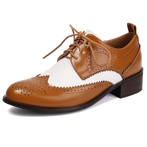 Klarmar Brogue Oxford Damen Buro Schnüren Schuhe Low Schuhe Runde Zehen Leisure Brogue Pumps Braun Gr 36.5 EU/37 von Klarmar