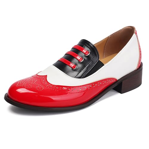 Klarmar Brogue Oxford Damen Buro Schnüren Schuhe Low Schuhe Runde Zehen Leisure Brogue Pumps Rot Gr 46 EU/48 von Klarmar