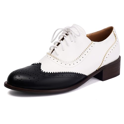 Klarmar Brogue Oxford Damen Buro Schnüren Schuhe Low Schuhe Runde Zehen Leisure Brogue Pumps Schwarz Gr 36.5 EU/37 von Klarmar