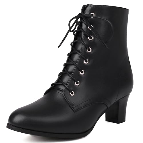 Klarmar Brugue Blockabsatz Stiefeletten Damen Schnüren Motorradstiefel Niedrige Absatz Leisure Arbeit Comfy Stiefeletten Biker Ankle Stiefeletten Schwarz Gr 35 EU von Klarmar