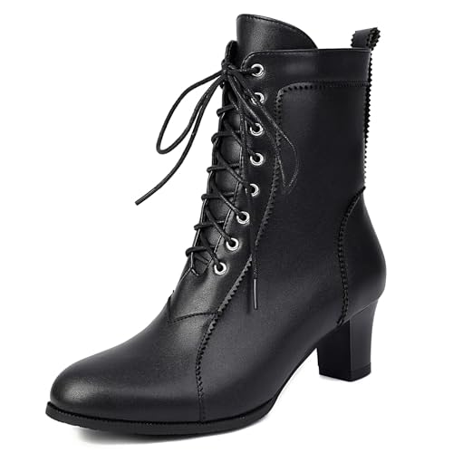 Klarmar Brugue Blockabsatz Stiefeletten Damen Schnüren Motorradstiefel Niedrige Absatz Leisure Arbeit Comfy Stiefeletten Biker Ankle Stiefeletten Schwarz Gr 41 EU/43 von Klarmar