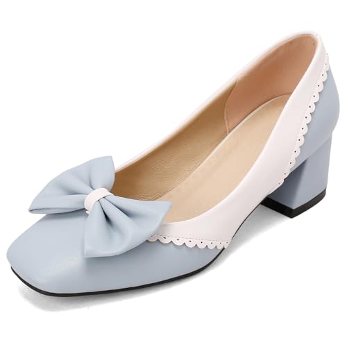 Klarmar Buro Klassische Schuhe Damen Bogen Block Schuhe Bogen Mid Chunky Heel Prom Pumps Party Blau Gr 40.5 EU/42 Klarmar Buro Klassische Schuhe Damen Bogen Block Schuhe Bogen Mid Chunky Heel Prom Pumps Party Blau Gr 40.5 EU/42 von Klarmar
