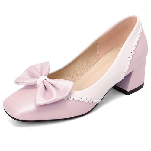 Klarmar Buro Klassische Schuhe Damen Bogen Block Schuhe Bogen Mid Chunky Heel Prom Pumps Party Pink Gr 36 EU von Klarmar