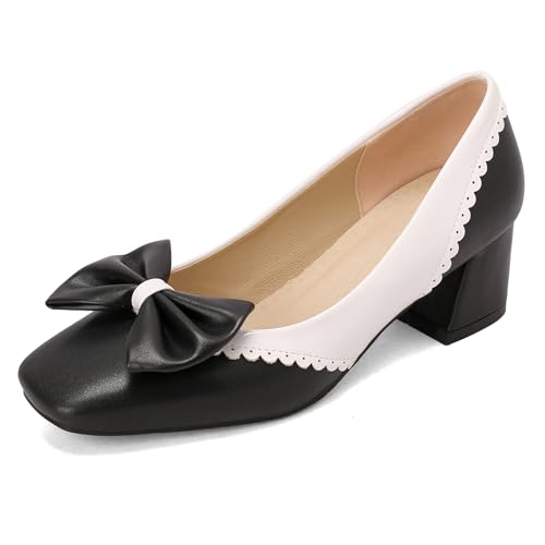 Klarmar Buro Klassische Schuhe Damen Bogen Block Schuhe Bogen Mid Chunky Heel Prom Pumps Party Schwarz Gr 39 EU/40 von Klarmar