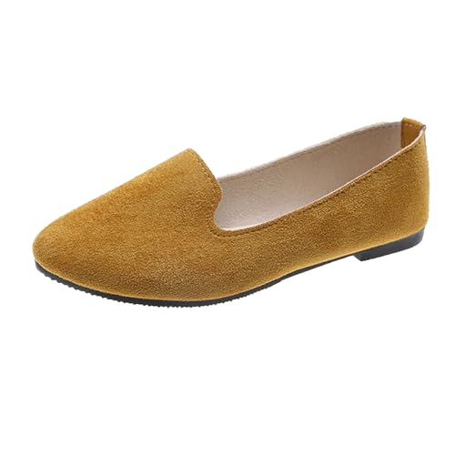 Klarmar Candy Color Flach Schuhe Damen Dolly Schuhe Arbeit Schuhe Leisure Ohne Verschluss Wildleder Pump Party Arbeit Loafer Gelb Gr 38 EU/39 von Klarmar