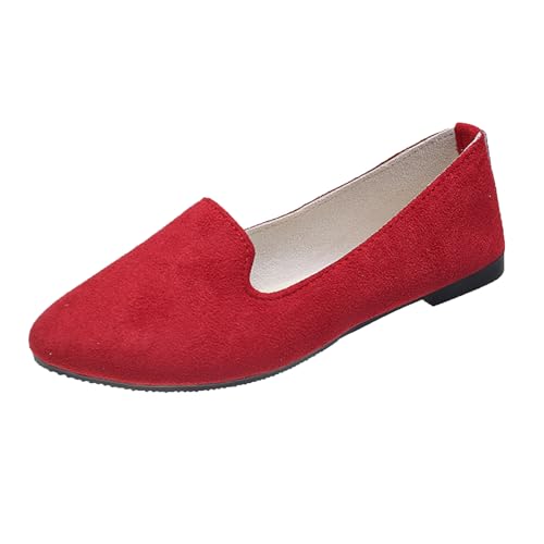 Klarmar Candy Color Flach Schuhe Damen Dolly Schuhe Arbeit Schuhe Leisure Ohne Verschluss Wildleder Pump Party Arbeit Loafer Rot Gr 38 EU/39 von Klarmar