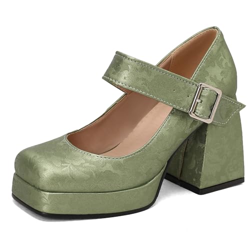Klarmar Chunky High Schuhe Damen Elegant Plateau Schuhe Party Hochzeit Grün Gr 39 EU/40 von Klarmar