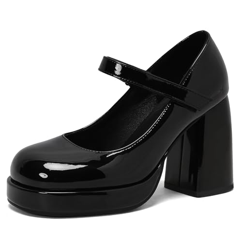 Klarmar Chunky Höhe Ferse Schuhe Damen Plateau Knöchelriemchen Geschlossen Knöchelriemchen Elegant Party Prom Pumps Schwarz Gr 36 EU von Klarmar