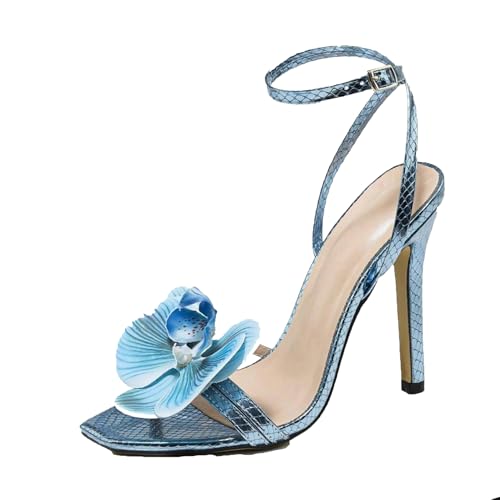 Klarmar Damen Butterfly High Sandalen Sommer Knöchelriemchen Stilettos Elegant Hochzeit Prom High Sandalen Square Toe Blau Gr 35 EU Klarmar Damen Butterfly High Sandalen Sommer Knöchelriemchen Stilettos Elegant Hochzeit Prom High Sandalen Square Toe Blau Gr 35 EU von Klarmar