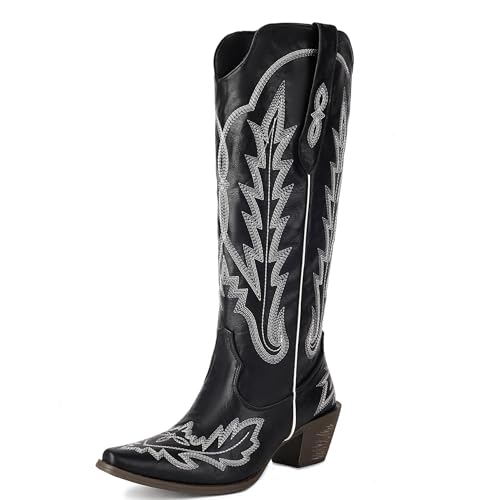 Klarmar Damen Cowboystiefel Hohe Stiefel Knee High Pointed Toe Westernstiefel Blockabsatz Chukka Stiefel Retro Schwarz Gr 46 EU/48 Klarmar Damen Cowboystiefel Hohe Stiefel Knee High Pointed Toe Westernstiefel Blockabsatz Chukka Stiefel Retro Schwarz Gr 46 EU/48 von Klarmar
