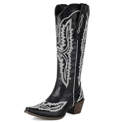 Klarmar Damen Cowboystiefel Hohe Stiefel Knee High Pointed Toe Westernstiefel Blockabsatz Chukka Stiefel Retro Schwarz Gr 46 EU/48 Klarmar Damen Cowboystiefel Hohe Stiefel Knee High Pointed Toe Westernstiefel Blockabsatz Chukka Stiefel Retro Schwarz Gr 46 EU/48 von Klarmar