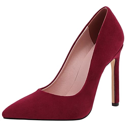 Klarmar Damen Elegant Stilettos Pointed Toe High Schuhe Abendschuhe Party Ohne Verschluss Prom Schuhe Rot Gr 46 EU/48 von Klarmar