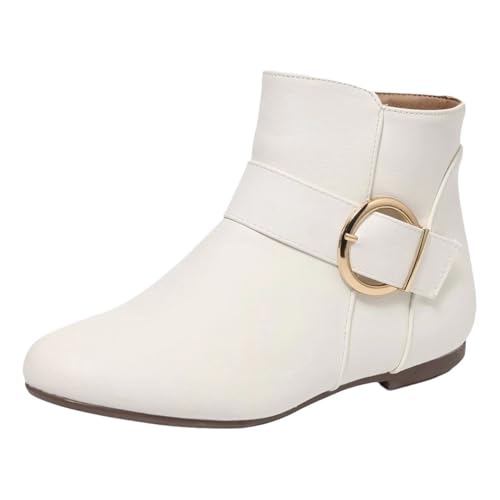 Klarmar Damen Flach Heel Stiefel Runde Zehen Comfy Stiefeletten Warm Kurzschaft Stiefel Chukka Arbeit Stiefel Weiß Gr 40 EU/41 von Klarmar