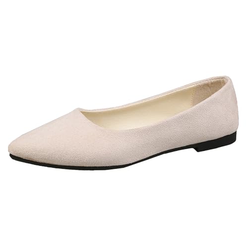 Klarmar Damen Flach Schuhe Buro Pointed Toe Schuhe Ohne Verschluss Loafer Causal Buro Pumps Candy Color Arbeit Dolly Schuhe Beige Gr 40.5 EU/42 von Klarmar