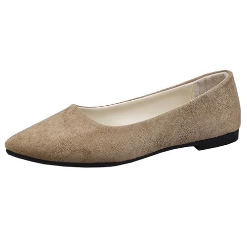 Klarmar Damen Flach Schuhe Buro Pointed Toe Schuhe Ohne Verschluss Loafer Causal Buro Pumps Candy Color Arbeit Dolly Schuhe Khaki Gr 37 EU/38 von Klarmar