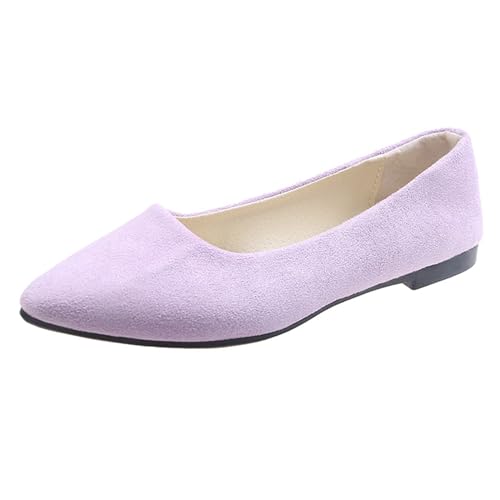 Klarmar Damen Flach Schuhe Buro Pointed Toe Schuhe Ohne Verschluss Loafer Causal Buro Pumps Candy Color Arbeit Dolly Schuhe Light-Violett Gr 40.5 EU/42 von Klarmar