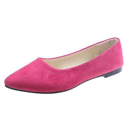 Klarmar Damen Flach Schuhe Buro Pointed Toe Schuhe Ohne Verschluss Loafer Causal Buro Pumps Candy Color Arbeit Dolly Schuhe Rose-Rot Gr 40 EU/41 von Klarmar
