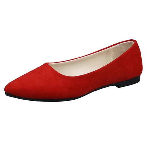 Klarmar Damen Flach Schuhe Buro Pointed Toe Schuhe Ohne Verschluss Loafer Causal Buro Pumps Candy Color Arbeit Dolly Schuhe Rot Gr 39 EU/40 von Klarmar