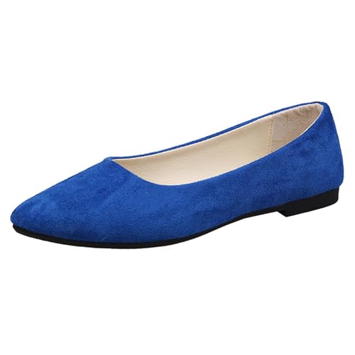 Klarmar Damen Flach Schuhe Buro Pointed Toe Schuhe Ohne Verschluss Loafer Causal Buro Pumps Candy Color Arbeit Dolly Schuhe Royal-Blau Gr 35 EU von Klarmar