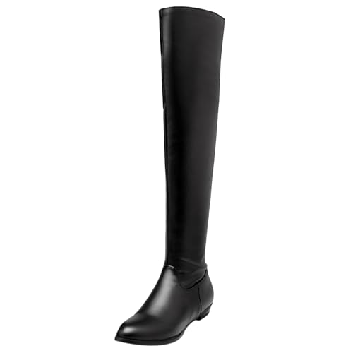 Klarmar Damen Flach Schuhe Reitstiefel Warm Overknees Komfort Winter Long Stiefeletten Zip Warm Oberschenkelhohe Stiefel Schwarz Gr 46 EU/48 Asiatisch/29CM von Klarmar