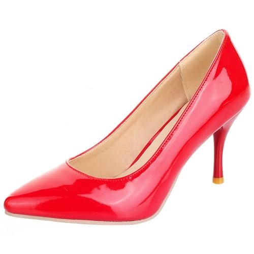 Klarmar Damen Formal Stiletto Pointed Toe High Schuhe Ohne Verschluss Mode Prom Schuhe Bride Rot Gr 46 EU/48 von Klarmar