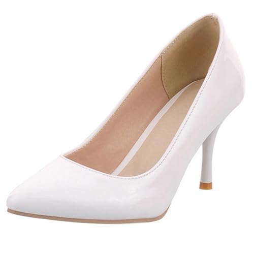 Klarmar Damen Formal Stiletto Pointed Toe High Schuhe Ohne Verschluss Mode Prom Schuhe Bride Weiß Gr 45 EU/47 von Klarmar