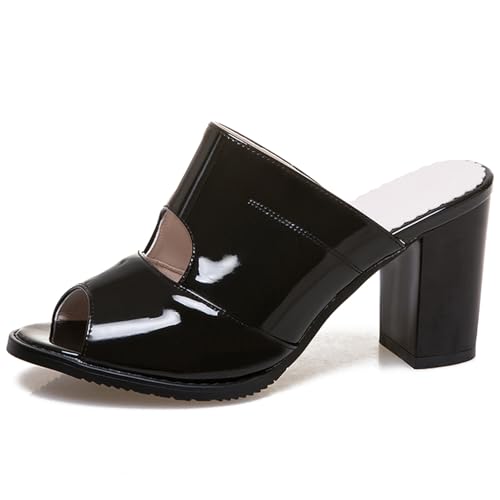 Klarmar Damen Hausschuhe Pantoffeln Mule Schuhe Blockabsatz Sandals Pantoffeln Mode Peep On Elegant Slingback-Sandale Schwarz Gr 45 EU/47 von Klarmar