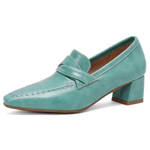 Klarmar Damen Höhe Ferse Loafer Ohne Verschluss Büroschuhe Elegant Block Mid Schuhe Mode Abendschuhe Grün Gr 32 EU von Klarmar