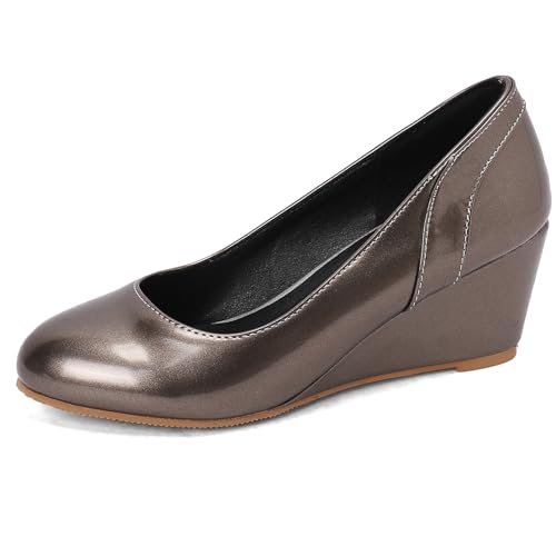 Klarmar Damen Keilabsatz Pump Party Mid Schuhe Prom Ohne Verschluss Runde Zehen Hochzeit Schuhe Shiny Grau Gr 32 EU Klarmar Damen Keilabsatz Pump Party Mid Schuhe Prom Ohne Verschluss Runde Zehen Hochzeit Schuhe Shiny Grau Gr 32 EU von Klarmar
