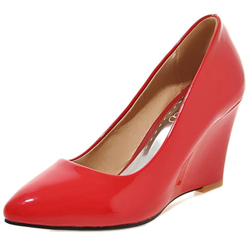 Klarmar Damen Keilabsatz Pumps Ohne Verschluss High Schuhe Komfort Arbeit Buro High Schuhe Elegant Abendschuhe Klassische Pointed Toe Pump Rot Gr 38 EU/39/24.5CM Klarmar Damen Keilabsatz Pumps Ohne Verschluss High Schuhe Komfort Arbeit Buro High Schuhe Elegant Abendschuhe Klassische Pointed Toe Pump Rot Gr 38 EU/39/24.5CM von Klarmar