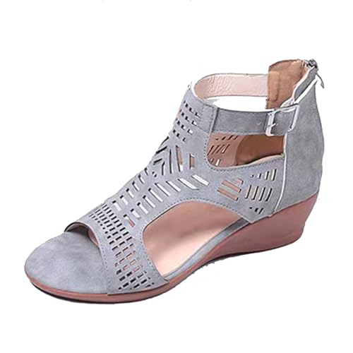Klarmar Damen Keilabsatz Römersandalens Leisure Arbeit Schuhe Peep Toe Leisure Wildleder Büro-Sandales Grau Gr 40.5 EU/42 von Klarmar