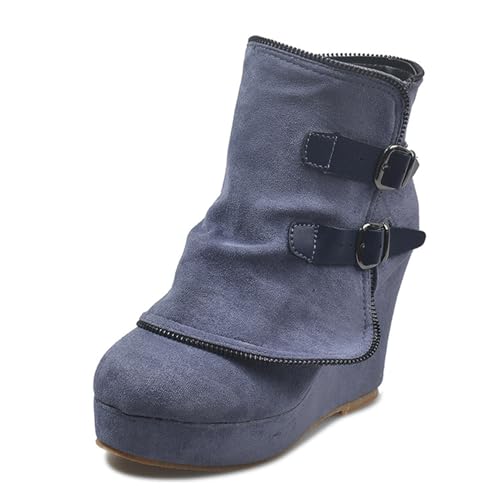 Klarmar Damen Keilabsatz Stiefel Damen Wildleder Ankle Stiefeletten Leisure Plateau Kurzschaft Stiefel Chukka Stiefeletten Retro Grau Gr 36.5 EU/37 von Klarmar