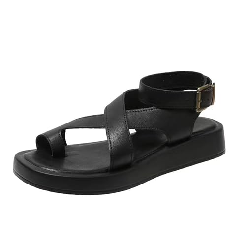 Klarmar Damen Leisure Plateau Sandals Clip On Römersandalens Arbeit Runde Zehen Knöchelriemchen Sandals Schwarz Gr 41 EU/43 von Klarmar
