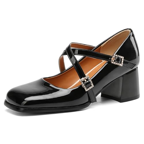 Klarmar Damen Mary Jane Pump Square Toe Block Schuhe Elegant Prom Schuhe Schnalle Strap Buro Schwarz Gr 33 EU Klarmar Damen Mary Jane Pump Square Toe Block Schuhe Elegant Prom Schuhe Schnalle Strap Buro Schwarz Gr 33 EU von Klarmar