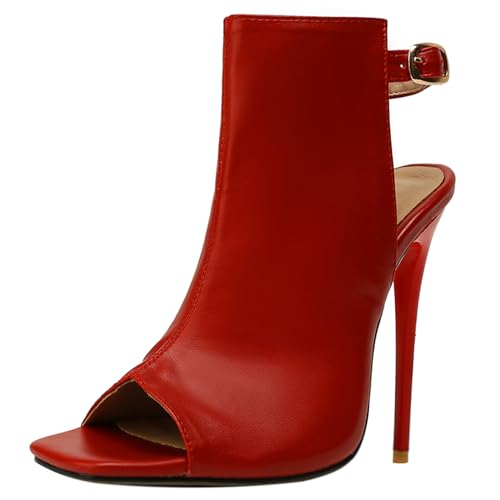 Klarmar Damen Mesh Stiletto Peep Toe Höhe Ferse Peep Toe Sommer Elegant Prom Schuhe Rot Gr 38 EU/39 von Klarmar