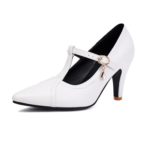 Klarmar Damen Mid Kitten Heel T-Strap Pointed Toe Stilettos Pointed Toe High Schuhe Formal Schuhe Weiß Gr 34 EU Klarmar Damen Mid Kitten Heel T-Strap Pointed Toe Stilettos Pointed Toe High Schuhe Formal Schuhe Weiß Gr 34 EU von Klarmar