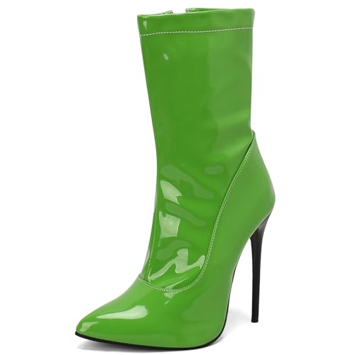 Klarmar Damen Mode Stiletto Stiefeletten Elegant Abendstiefel Pointed Toe Party Hochzeit Mittelhohe Stiefel Grün Gr 42 EU/44 Asiatisch/27CM von Klarmar