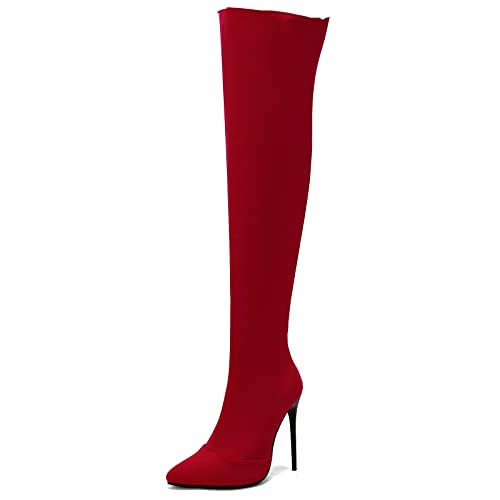 Klarmar Damen Overknees Winter Pointed Toe Stiefel Mode Stiletto Zip Winter Mode Overknees Stiefel Abend Elegant Rot Gr 39 EU/40 Asiatisch/25CM von Klarmar