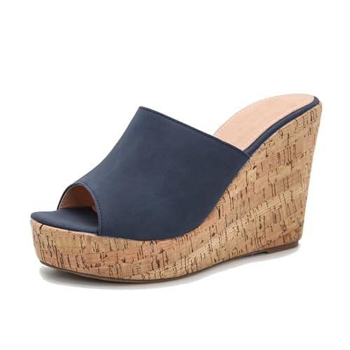 Klarmar Damen Plateau Mules Peep Toe Sommer Pantoffeln Ohne Verschluss Keilabsatz Party Sommer Hochzeit Sandals Blau Gr 36 EU Klarmar Damen Plateau Mules Peep Toe Sommer Pantoffeln Ohne Verschluss Keilabsatz Party Sommer Hochzeit Sandals Blau Gr 36 EU von Klarmar