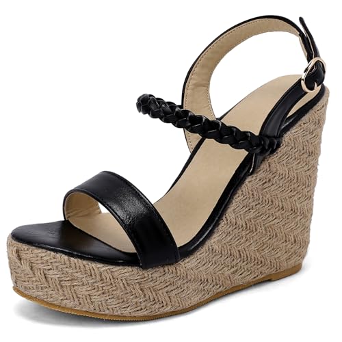Klarmar Damen Plateau Sandals Keilabsatz Esparilles Knöchelriemchen Party Mode Prom Schuhe Sommer Leisure Schwarz Gr 34 EU Klarmar Damen Plateau Sandals Keilabsatz Esparilles Knöchelriemchen Party Mode Prom Schuhe Sommer Leisure Schwarz Gr 34 EU von Klarmar