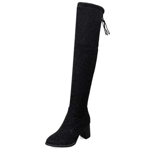 Klarmar Damen Pointed Toe Overknees Mode Overknees Stiefel Glitzer Winter Party Warm Block Mittelhohe Stiefel Elegant Stretch Booty Schwarz Gr 38 EU/39 CN/24.5CM Klarmar Damen Pointed Toe Overknees Mode Overknees Stiefel Glitzer Winter Party Warm Block Mittelhohe Stiefel Elegant Stretch Booty Schwarz Gr 38 EU/39 CN/24.5CM von Klarmar