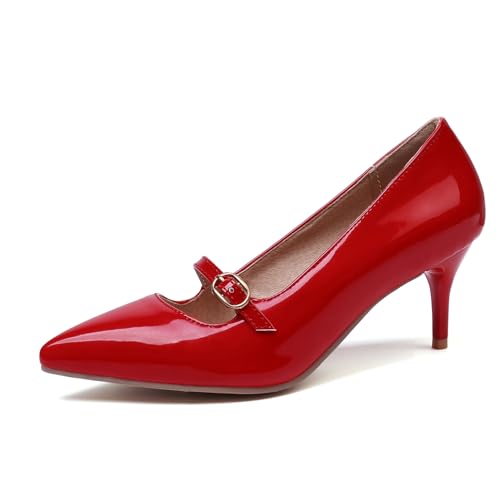 Klarmar Damen Pointed Toe Schuhe Mid Stiletto Pump Elegant High Schuhe Bride Rot Gr 40 EU/41 von Klarmar