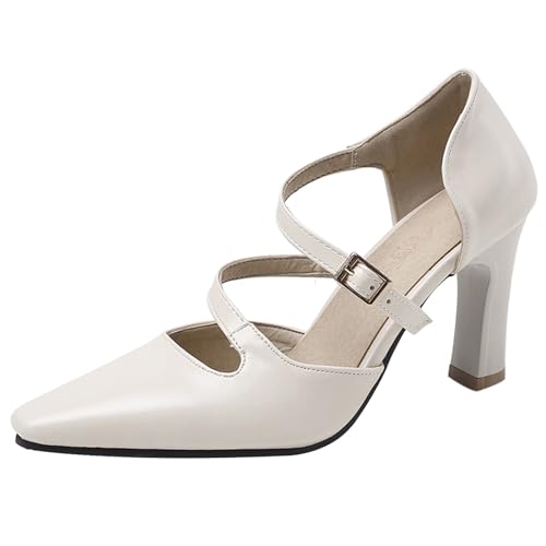 Klarmar Damen Prom Sandals Strap Pump Buro High Sandalen Party Mode Formal Schuhe Pointed Toe Sandals Beige Gr 36.5 EU/37 von Klarmar